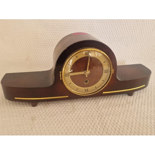 91 - Vintage Wooden Mantel Clock with Key Wound Movement, (a/f)