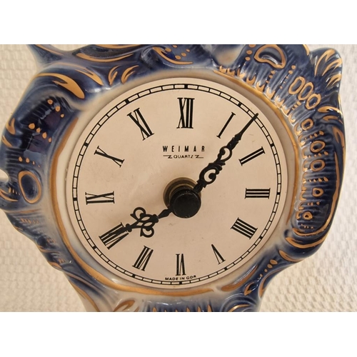 92 - Vintage Porcelain Clock, 'Weimar', Quartz, Made in Germany with Blue & Gold Tone Decoration, (Untest... 