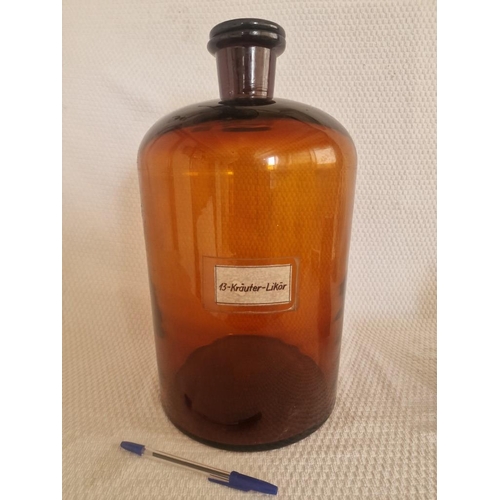 94 - Large Vintage Brown Glass Medicine Bottle with Stopper, (Approx. H: 40cm, Ø: 20cm)