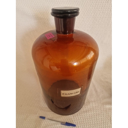 94 - Large Vintage Brown Glass Medicine Bottle with Stopper, (Approx. H: 40cm, Ø: 20cm)