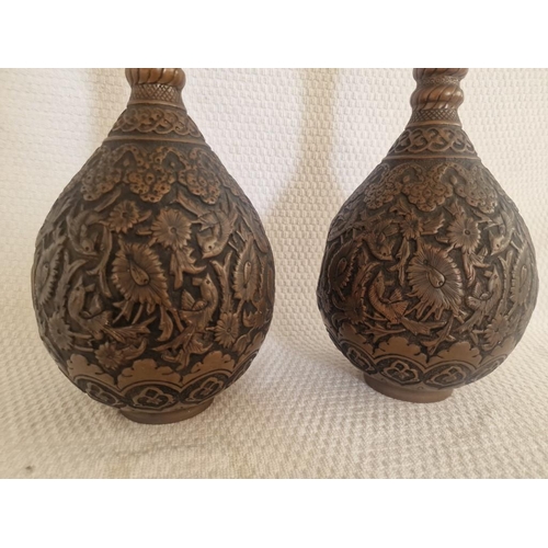 95 - Pair of Decorative Middle Eastern Copper Lidded Vases / Bottles, (Approx. H: 44cm), (2)