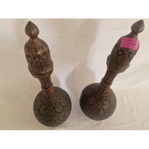 95 - Pair of Decorative Middle Eastern Copper Lidded Vases / Bottles, (Approx. H: 44cm), (2)