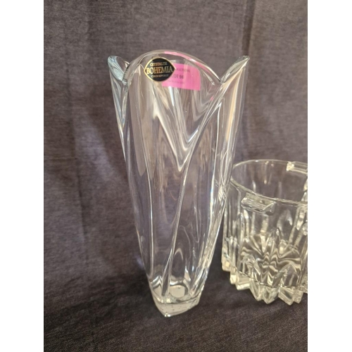 96 - Bohemia Crystal Vase, Crystal Decanter and Crystal Ice Bucket, (3)