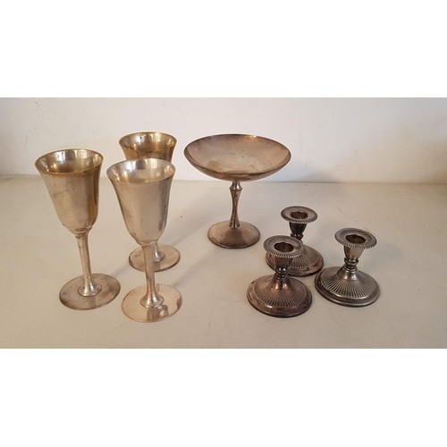 69 - Silver Plated and EPNS Vintage Style Collection; 3 x Goblets, 3 x Candle Holders and Bon-Bon Dish (7... 