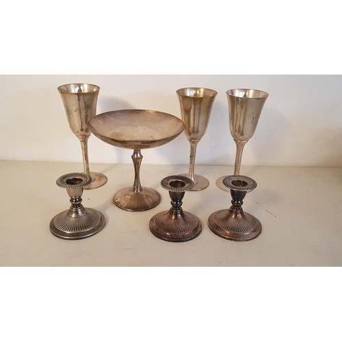 69 - Silver Plated and EPNS Vintage Style Collection; 3 x Goblets, 3 x Candle Holders and Bon-Bon Dish (7... 