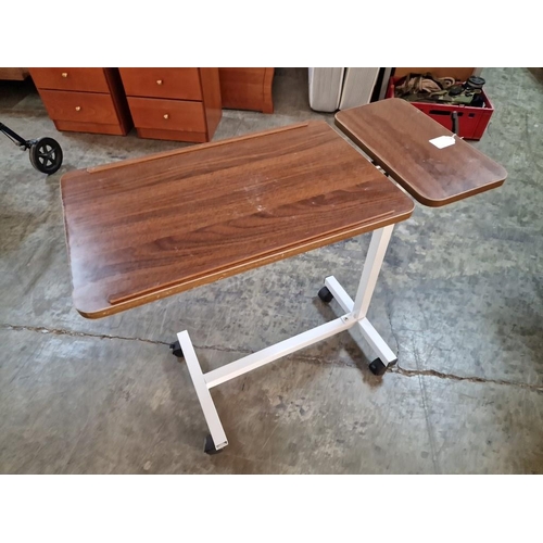 Adjustable Hospital / OverBed Table; Wooden Effect Twin Table has a