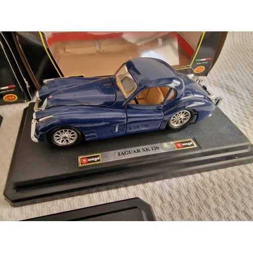 93 - Collection of 3 x Burago 1/24 Scale Model Cars, 'Bijoux Collection'; Jaguar XK120 in Blue and Burgun... 