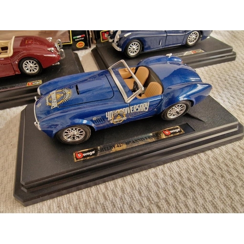 93 - Collection of 3 x Burago 1/24 Scale Model Cars, 'Bijoux Collection'; Jaguar XK120 in Blue and Burgun... 