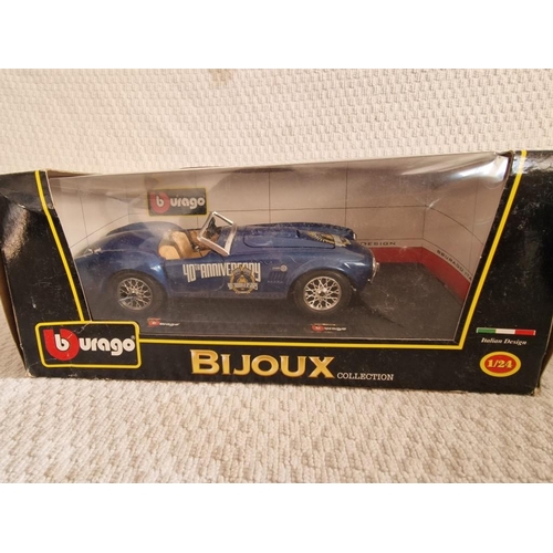 93 - Collection of 3 x Burago 1/24 Scale Model Cars, 'Bijoux Collection'; Jaguar XK120 in Blue and Burgun... 