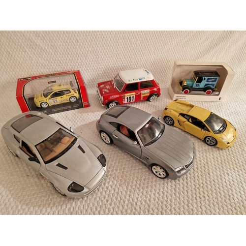 94 - Collection of 6 x Scale Model Vehicles; Burago 1/18 Aston Martin Vanquish and Chrysler Crossfire, Bu... 