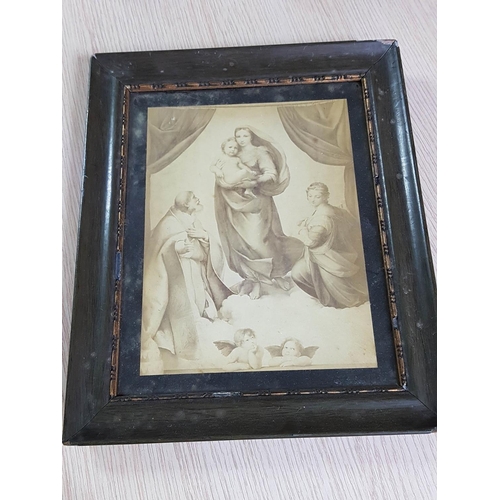 257 - Sistine Madonna (After Raphael) Vintage Print of Antique Religious' Icon, Framed (25.5 x 31cm)