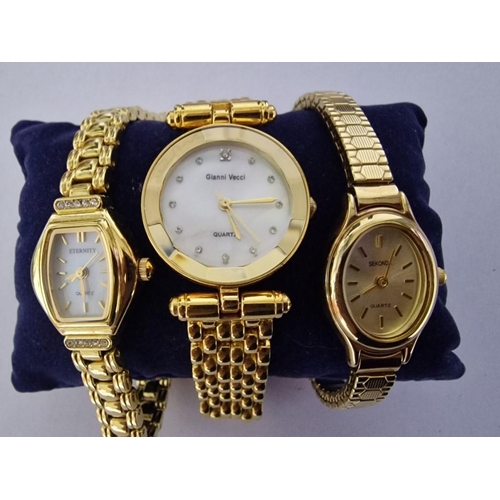 259 - 3 x Ladies Gone Tone Wrist Watches; Sekonda (04184, S/Steel Back, Quartz, Expandable Bracelet Strap)... 