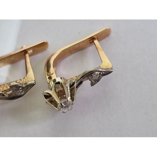 282 - Pair of 14ct Gold & Diamond Earrings, Russian Hallmarks, (Approx. 3.4g)