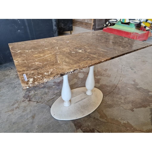 809 - Rectangular Marble Top Table Over Cream Colour 2-Leg Base, (Approx. 110 x 70 x 76cm)