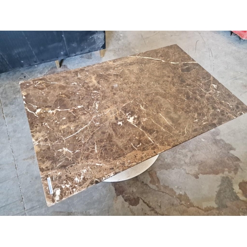 809 - Rectangular Marble Top Table Over Cream Colour 2-Leg Base, (Approx. 110 x 70 x 76cm)