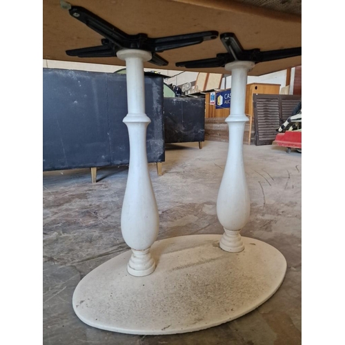 809 - Rectangular Marble Top Table Over Cream Colour 2-Leg Base, (Approx. 110 x 70 x 76cm)