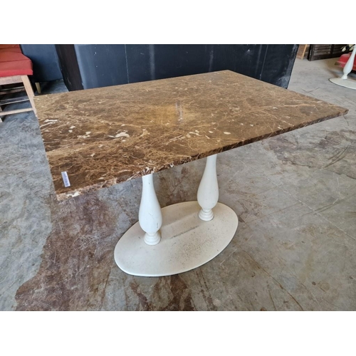 810 - Rectangular Marble Top Table Over Cream Colour 2-Leg Base, (Approx. 100 x 70 x 76cm)