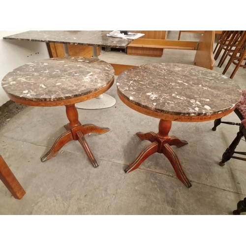 811 - Pair of Round Marble Top Classical Style Side Tables with Wooden Pedestal Legs, (Approx. Ø: 70cm, H:... 