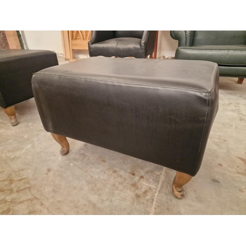 813 - Rectangular Black Leatherette Pouffe / Footstool with Cabriole Legs