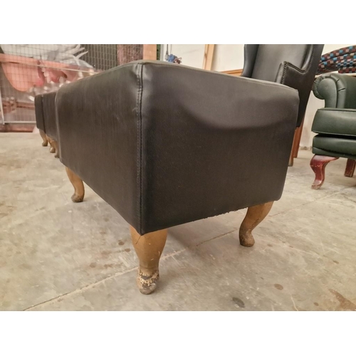 813 - Rectangular Black Leatherette Pouffe / Footstool with Cabriole Legs