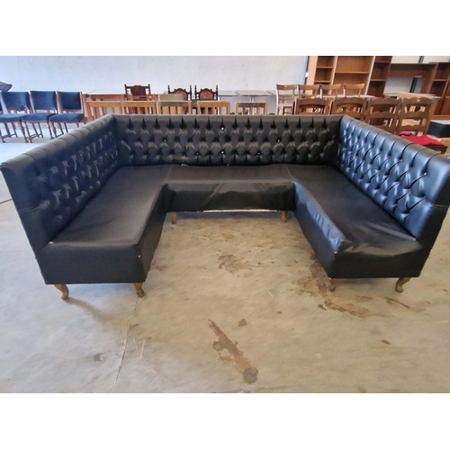 808 - Black Button Back 'U' Shaped Sofa Over Cabriole Legs, (Approx. 158 x 236cm Overall), (a/f)