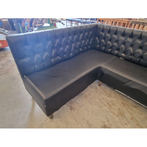 808 - Black Button Back 'U' Shaped Sofa Over Cabriole Legs, (Approx. 158 x 236cm Overall), (a/f)