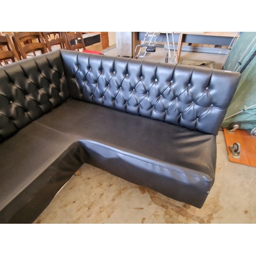 808 - Black Button Back 'U' Shaped Sofa Over Cabriole Legs, (Approx. 158 x 236cm Overall), (a/f)