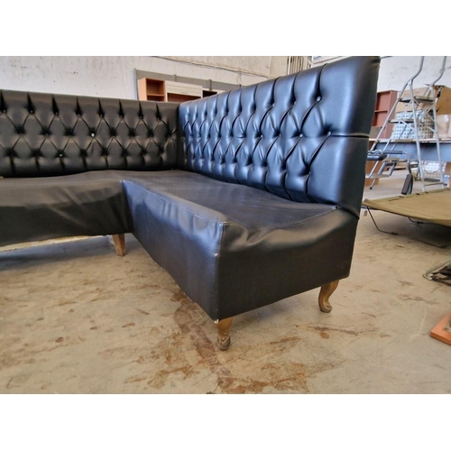 808 - Black Button Back 'U' Shaped Sofa Over Cabriole Legs, (Approx. 158 x 236cm Overall), (a/f)