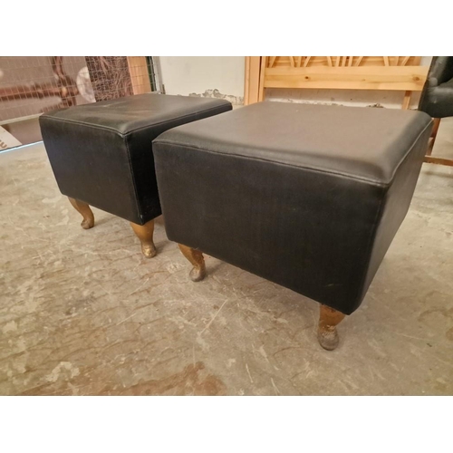 814 - Pair of Black Leatherette Pouffe / Footstools with Cabriole Legs, (2)