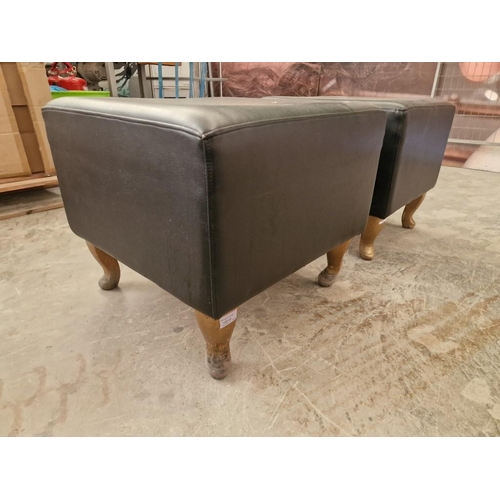 814 - Pair of Black Leatherette Pouffe / Footstools with Cabriole Legs, (2)