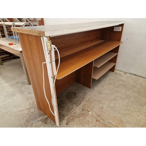 815 - Large Reception Desk / Workbench, with Cherry Wood Colour Front & Sides, Marble Effect Top, Internal... 