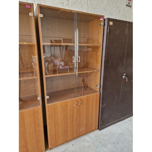 823 - Cherry Wood Colour Office Cupboard with Glass Doors Over Solid Doors and Internal Shelving, (Approx.... 