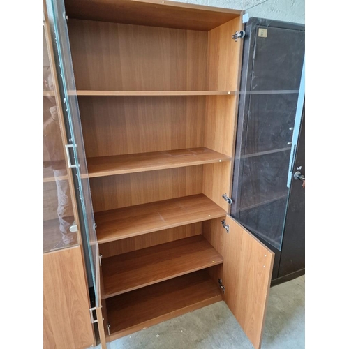 823 - Cherry Wood Colour Office Cupboard with Glass Doors Over Solid Doors and Internal Shelving, (Approx.... 