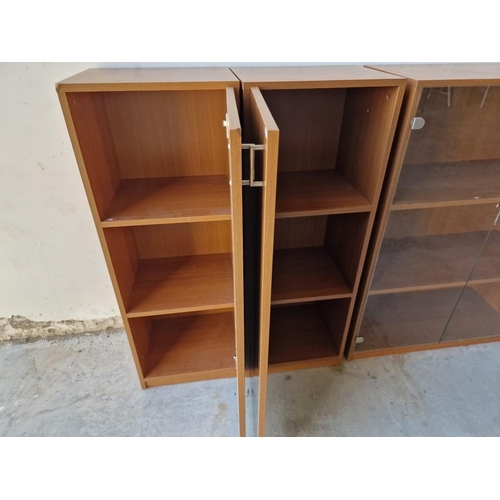 824 - 3 x Cherry Wood Colour Office Cupboards with Internal Shelving; One Double Cupboard with Glass Doors... 