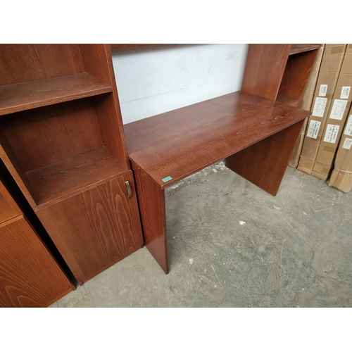 826 - Dark Cherry Colour Wood Effect Desk with Book Shelves and Cupboards, (Approx. 202 x 58 x 180cm Overa... 