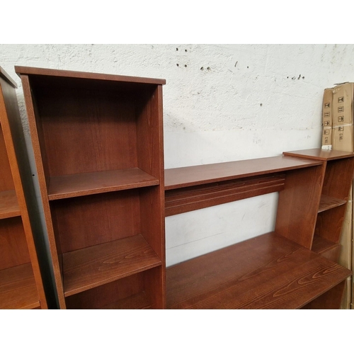 826 - Dark Cherry Colour Wood Effect Desk with Book Shelves and Cupboards, (Approx. 202 x 58 x 180cm Overa... 