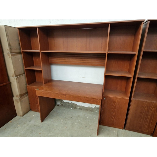 827 - Dark Cherry Colour Wood Effect Desk with Book Shelves, 2-Drawers and Cupboards, (Approx. 202 x 58 x ... 