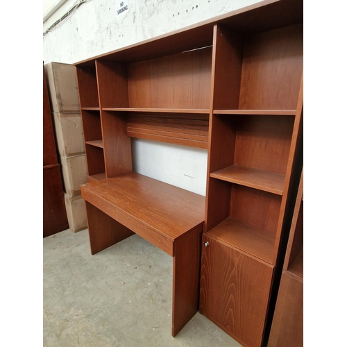 827 - Dark Cherry Colour Wood Effect Desk with Book Shelves, 2-Drawers and Cupboards, (Approx. 202 x 58 x ... 