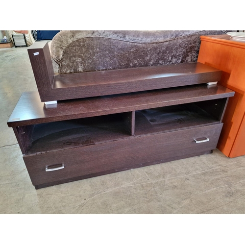 828 - Modern Wenge Colour TV Unit with Double Drawer and Shelf Space, Together with Matching Wall Shelf

*... 