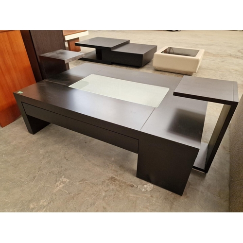 830 - Designer Wenge Colour Rectangular Coffee Table with Inset Glass Top, Side Drawer and Two Matching Fr... 