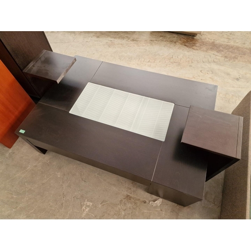 830 - Designer Wenge Colour Rectangular Coffee Table with Inset Glass Top, Side Drawer and Two Matching Fr... 