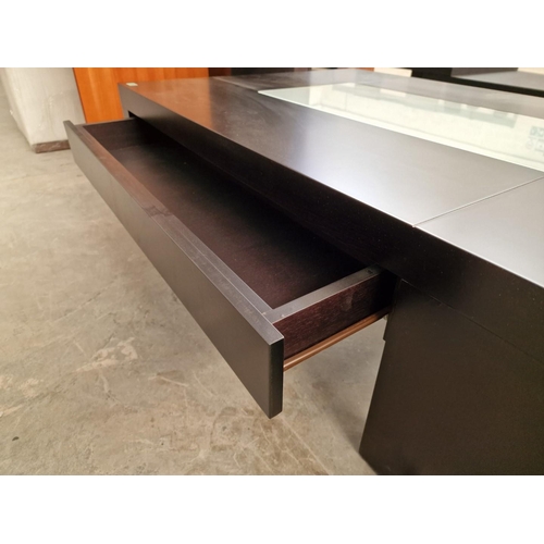 830 - Designer Wenge Colour Rectangular Coffee Table with Inset Glass Top, Side Drawer and Two Matching Fr... 