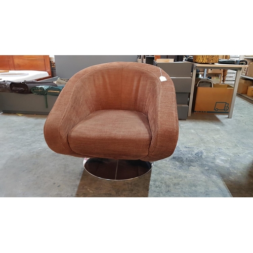 831 - Modern Designer Brown Fabric Swivel Armchair