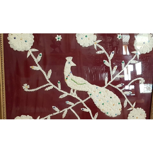 832 - Cyprus Folk Art - Silk Cocoon Hand Made Pictures in Ornate Vintage Frames (50 - 65cm / 57 x 67cm, A/... 