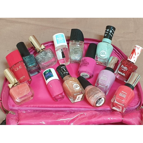 835 - Collection of 30 Colours Nail Polish in Polka Dot Cosmetic Bag (31pcs)