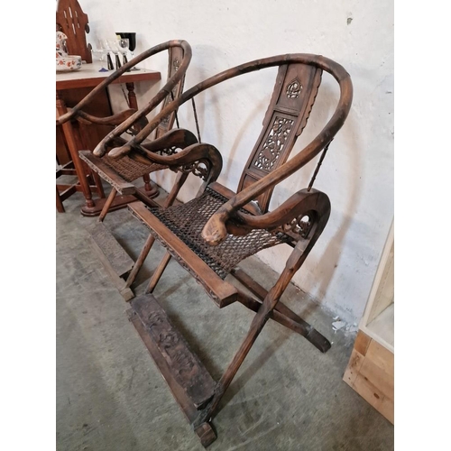 841 - Pair of Antique Chinese Folding Horseshoe Back Campaign / Hunting Arm Chairs, Believed to be Hainan ... 