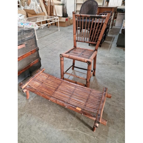 842 - Vintage Chinese Bamboo Chair (a/f), Together with Bamboo Foot Stool / Rest, (2)