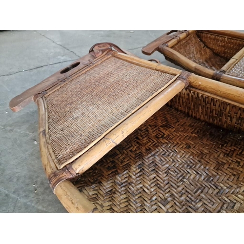 839 - Pair / 2 x Antique Chinese / Oriental Bamboo and Wicker Hostess or Trading Trays with Leather Strap,... 