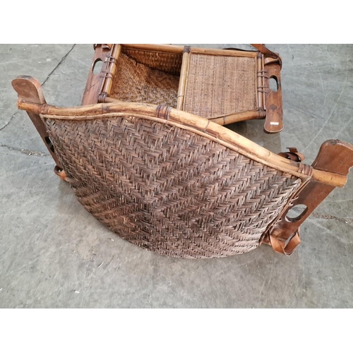 839 - Pair / 2 x Antique Chinese / Oriental Bamboo and Wicker Hostess or Trading Trays with Leather Strap,... 