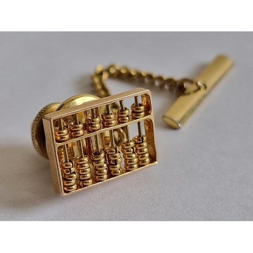 266 - Decorative 14ct Gold Miniature Abacus Tie Pin / Tie Tack, with Gold Tone Backing, Chain and 'T' Bar,... 